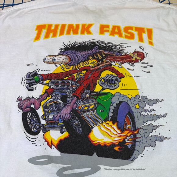 Rat Fink THINK FAST T-Shirt 2XL Ed Roth Hot Rod Drag Racing Big Daddy - Picture 8 of 12